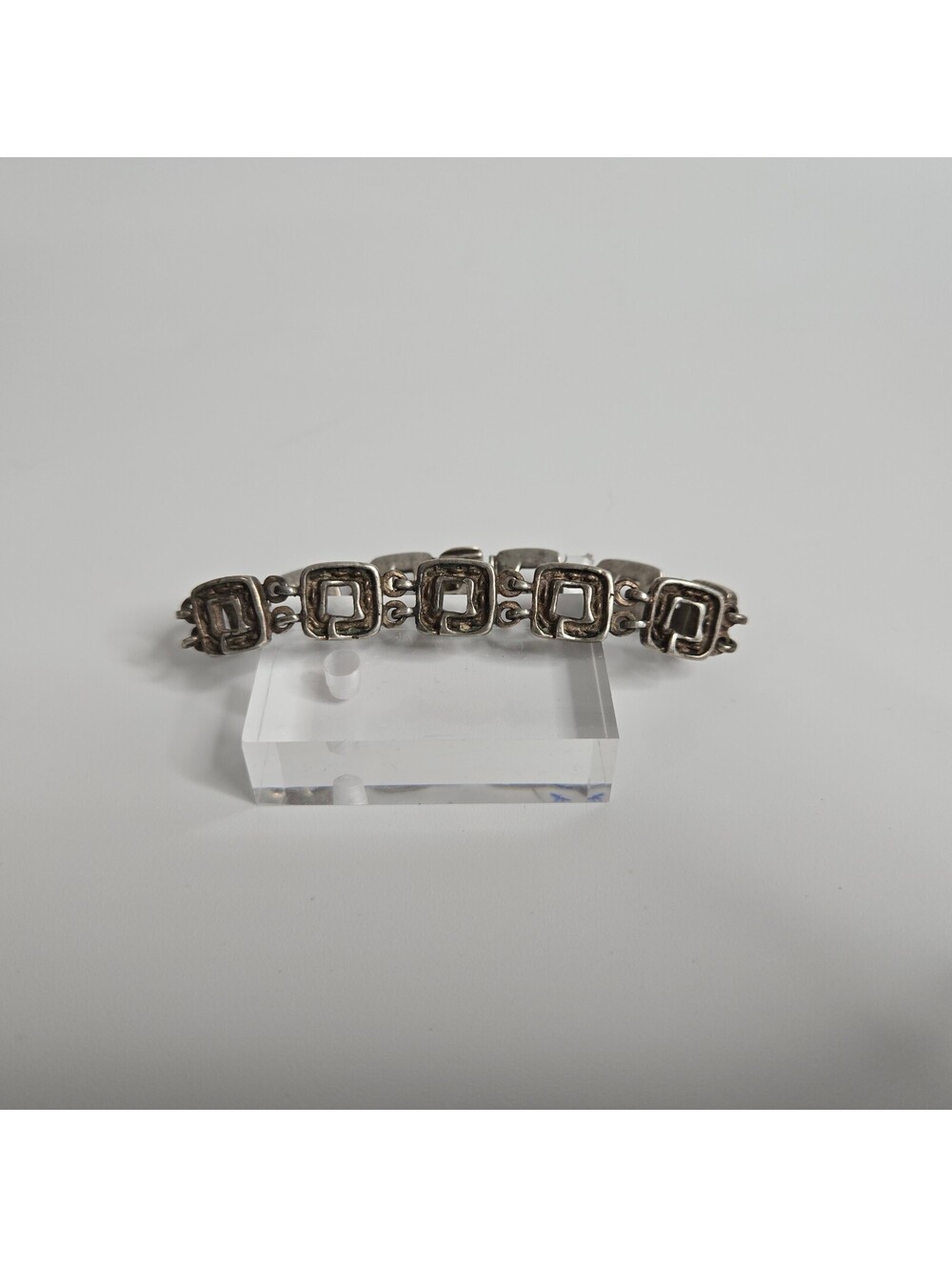 Vintage Mexico Sterling Silver Geometric Link Bracelet Modernist Artisan 7.25"